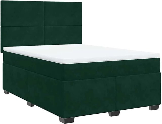 vidaXL Boxspringbett mit Matratze Dunkelgrün aus Samt, B/T/H: 140 x 200 cm - Bild 1