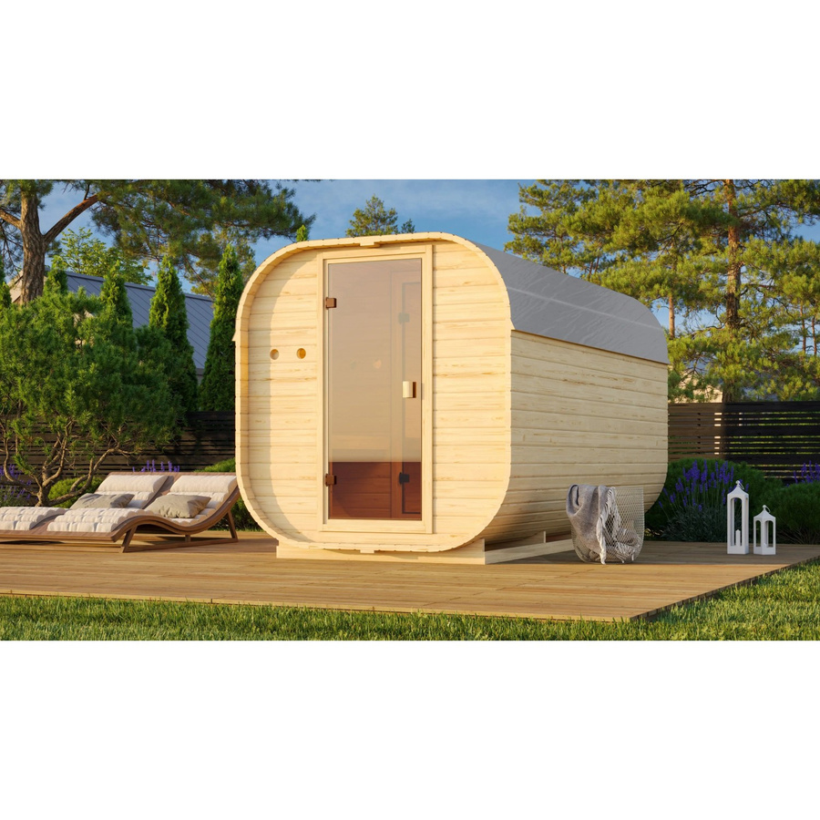 Karibu Fassauna Quadro 3 Blockhaus aus Fichte in Naturbelassen/Braun, B: 355 cm, T: 199 cm - Bild 2