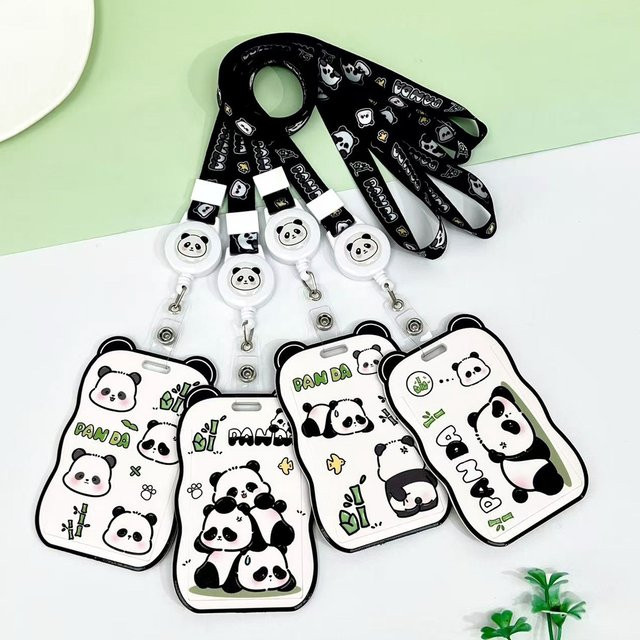 Kartenhülle mit Cartoon-Panda-Motiv aus weißem ABS-Kunststoff für Arbeitsausweise und Studenten - Bild 1