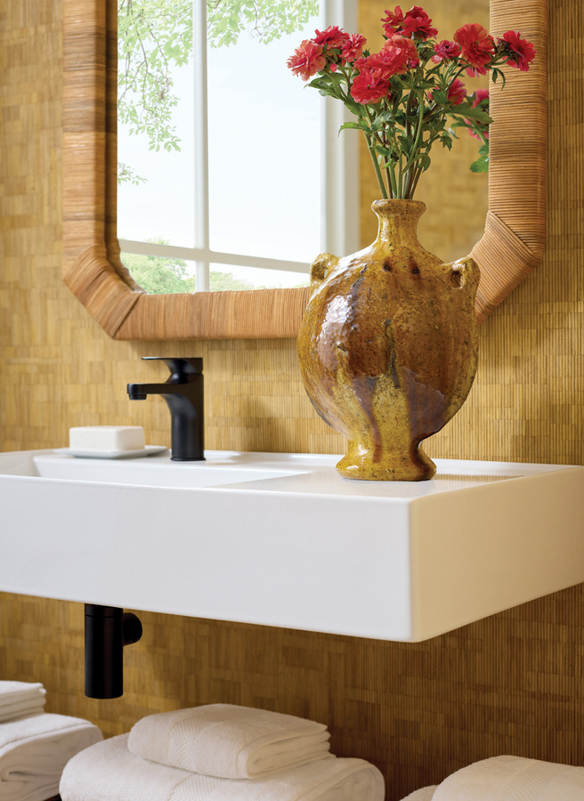 Thibaut Tapete Bamboo Mosaic in Natural mit botanischem und geometrischem Design, waschbar, Vinyl, Beige und Braun - Bild 2