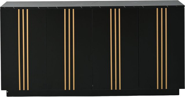 Wohnzimmer-Sideboard mit 4 Türen in Schwarz und Gold, freistehend, B/H/T: 140 x 70 x 35 cm - Bild 1