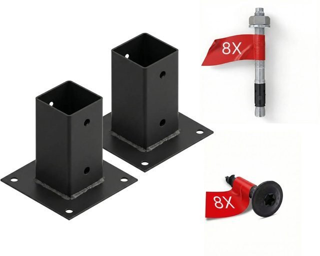 HOLLMAX Pfostenträger Set aus 2 Aufschraubhülsen für Vierkantpfosten, 71 mm, Schwarz matt - Bild 1