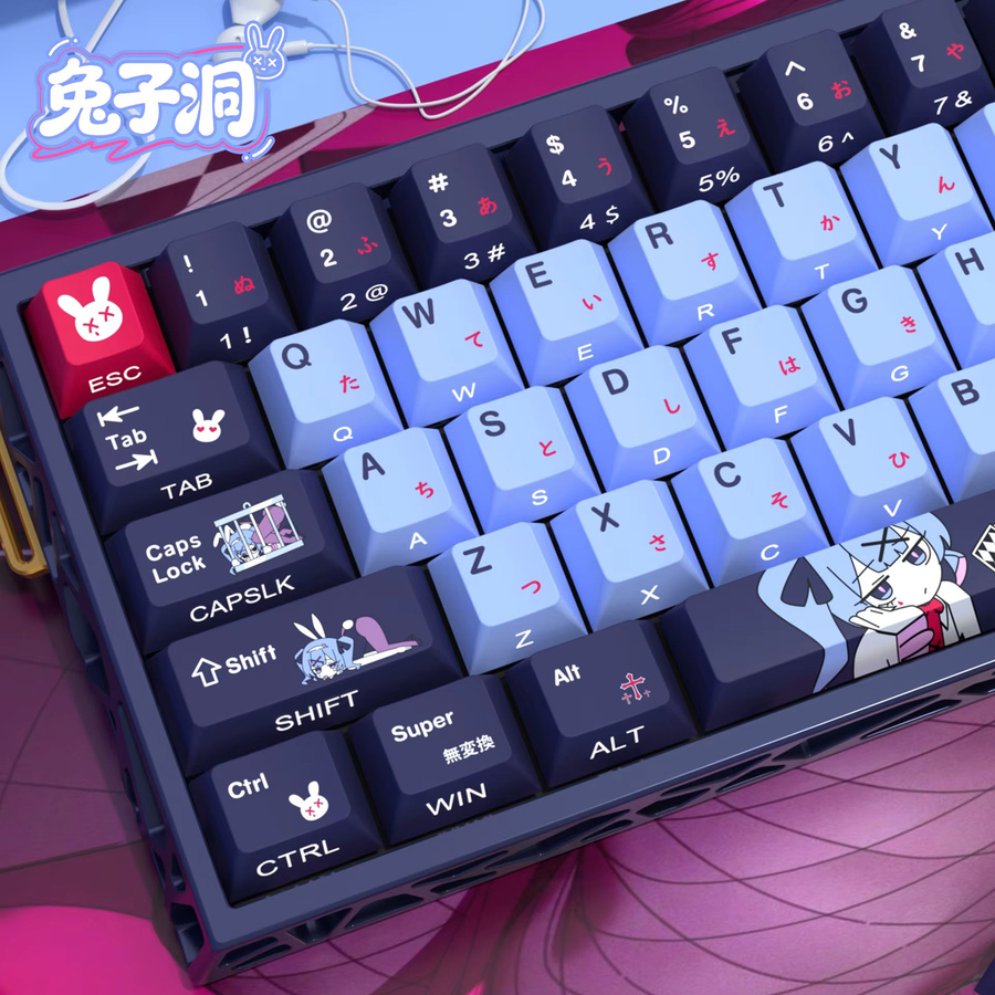 Rabbit Hole PBT Dye-Sub Tastenkappen mit Cherry Profil, transparent und mehrfarbig, graviert für mechanische Tastaturen wie Made68, Mad68 und Wooting 60 - Bild 3