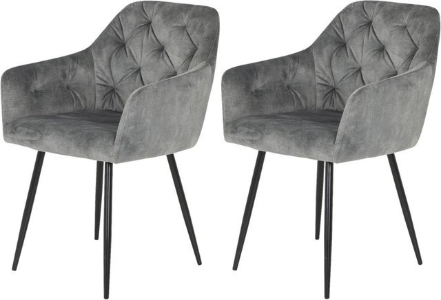 2er Set Stühle Hela in Grau im Vintage-Stil aus Samtvelour und Metall, B/H/T: 56 x 81 x 62 cm - Bild 1