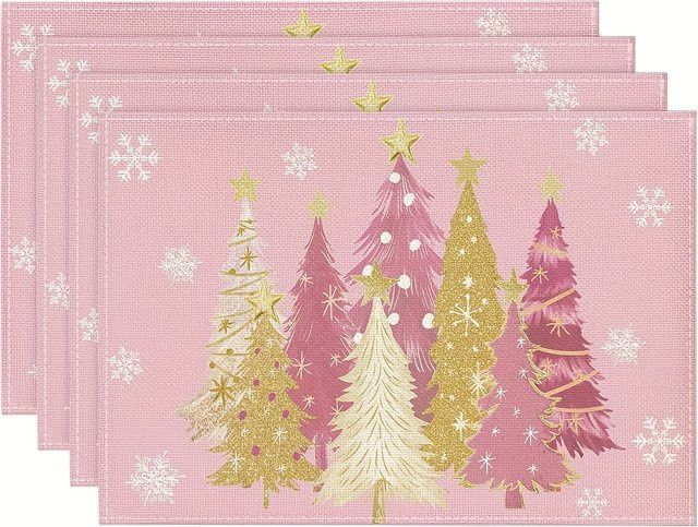 VIKAMA Weihnachtliche Tischmatte mit Stern- und Schneemotiv in Pink für deine Weihnachtsdekoration und Party-Bankette - Bild 1