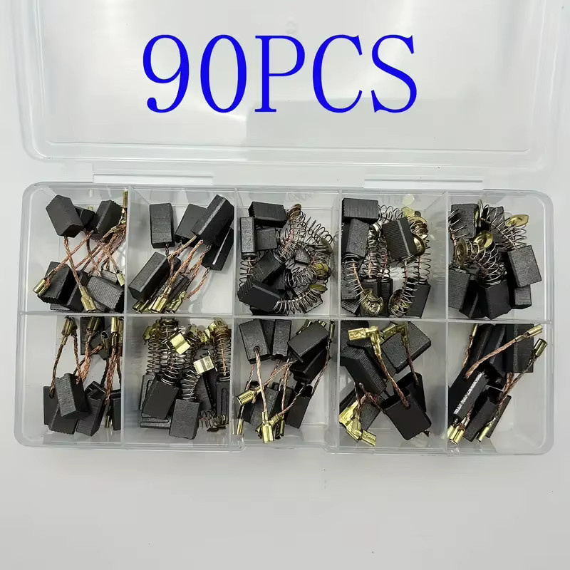 90 Stück Kohlebürsten-Set in Schwarz für Elektrowerkzeuge wie Elektrohammer, Winkelschleifer und Elektrobohrmaschinen mit 10 verschiedenen Spezifikationen - Bild 3