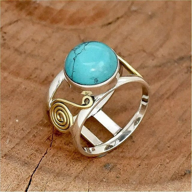 YoYo Ring, Vintage, Silber, Türkis, Damen - Bild 1