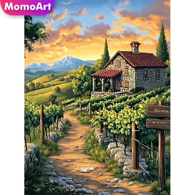 Momoart Diamantmalerei Dorf-Landschaftsmuster als DIY Haus-Diamantmosaik für Erwachsene und Anfänger, Wanddekoration, Mehrfarbig, B/H: 30 x 20 cm - Bild 1