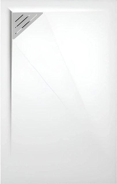 Mirlo Trinity Duschwanne aus Mineralguss, extra flach, Weiß, B/T: 80 x 200 cm, Ablauf Linksbündig mit Chrom-Ablaufschutz und Anti-Slip-Funktion - Bild 1