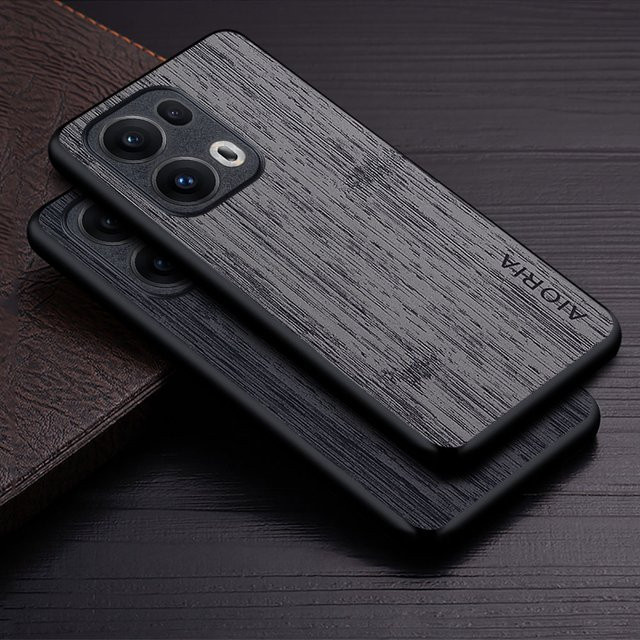 Luxus Handyhülle mit Bambus-Holzmuster aus Leder für Oppo Reno13 Pro 5G und Oppo Reno 13F in Braun - Bild 1