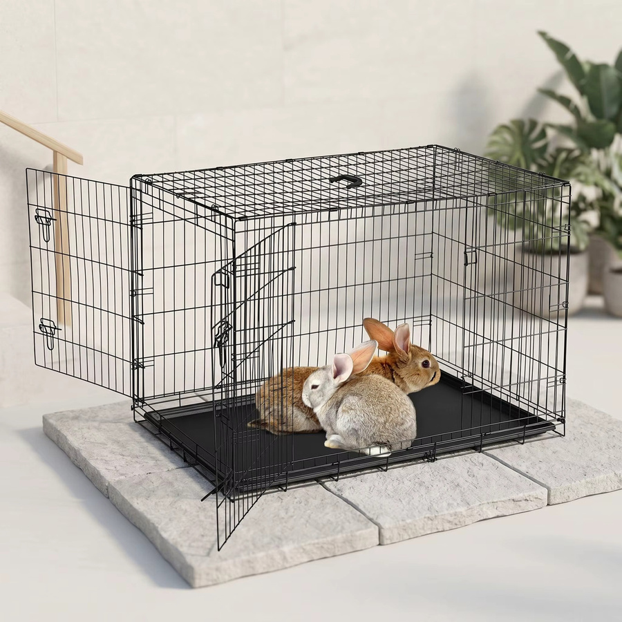 HiMISS Zusammenklappbarer Metallkäfig für Kleintiere in Schwarz mit Doppeltür und ausziehbarer Schublade für Ratten und Kaninchen - Bild 6