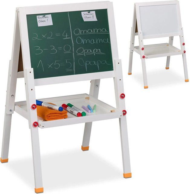 Relaxdays Magnetische Standtafel mit Whiteboard aus Kiefernholz und MDF, Weiß und Grün, Höhe: 77 cm, Breite: 39 cm, Tiefe: 44,5 cm - Bild 1