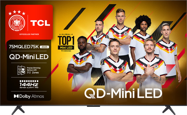 TCL 75MQLED75K QLED Mini LED Smart TV in Schwarz mit 4K UHD, Wi-Fi und Bluetooth - Bild 1