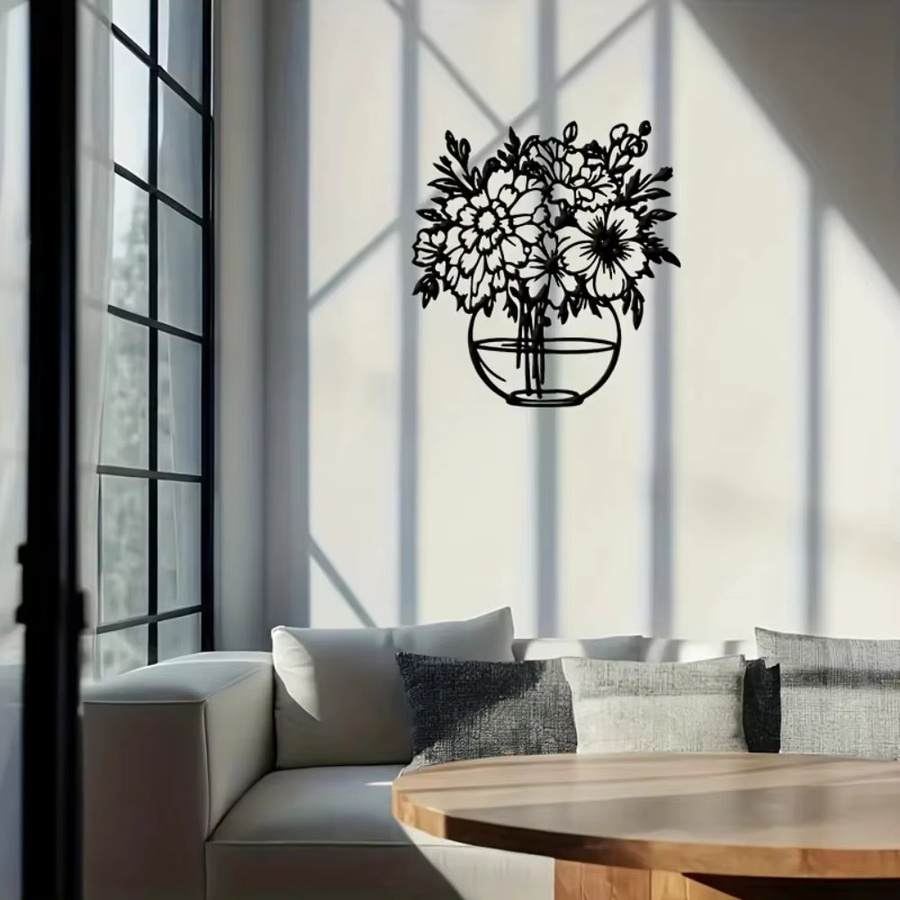 Moderne Metall-Wandkunst CIFBUY mit floralem 3D-Blumen-Design in Schwarz - Bild 5
