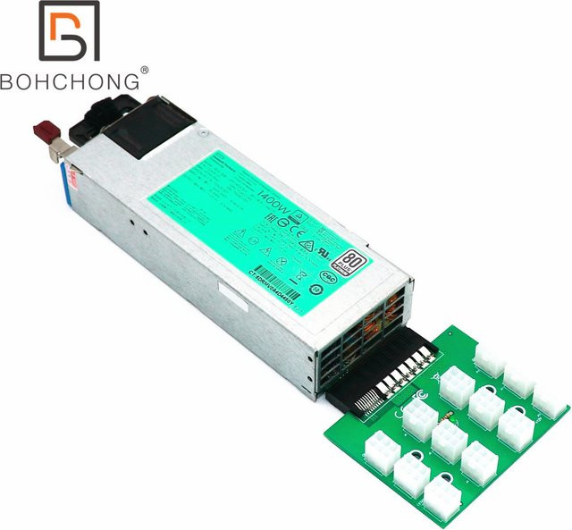 HP Breakout Board Konverter mit 12 Ports 6Pin GPU PCI-E für Netzteil DPS-1400CB A HSTNS-PL62 HSTNS-PL41 in Grün mit LED-Licht - Bild 1