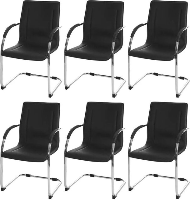 6er-Set MCW Esszimmerstühle Perm Freischwinger in Schwarz mit Kunstleder und Stahlgestell - Bild 1