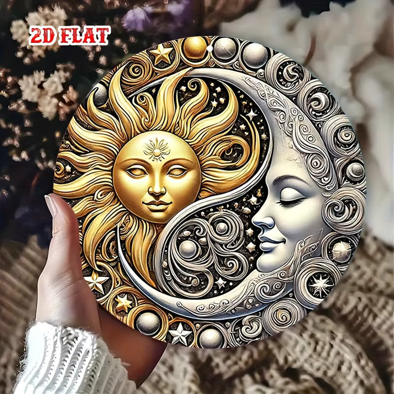 Potdemiel Yin Yang Mond Aluminiumschild als runde Metall Wanddekoration im Boho Stil, Durchmesser: 20 cm - Bild 4