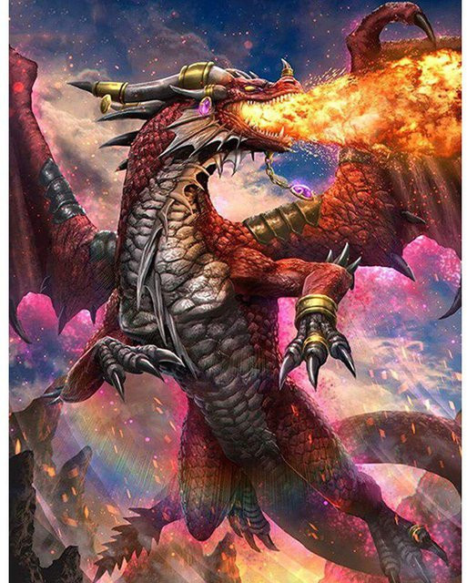 FIYO 5D-Diamantgemälde Wütender Feuerdrache mit Vollrundbohrern, Motiv Tiere in Rot, B/H: 30 x 40 cm - Bild 1