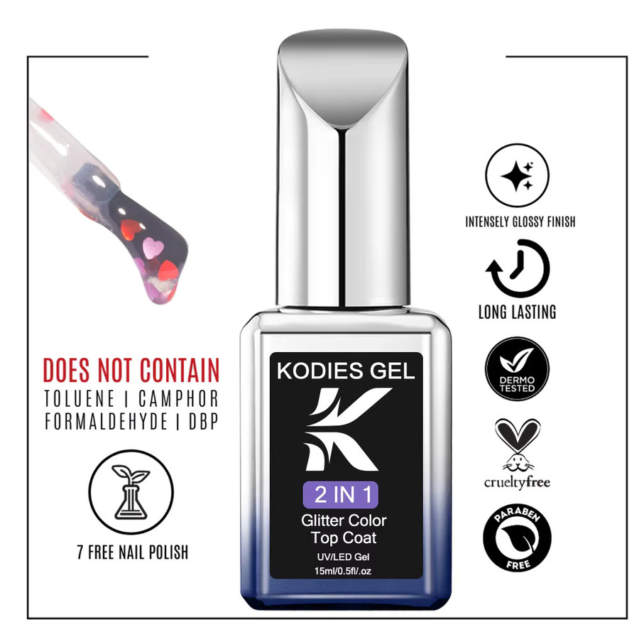KODIES GEL Heart Glitter Top Coat, 15 ml, Glänzend - Bild 4