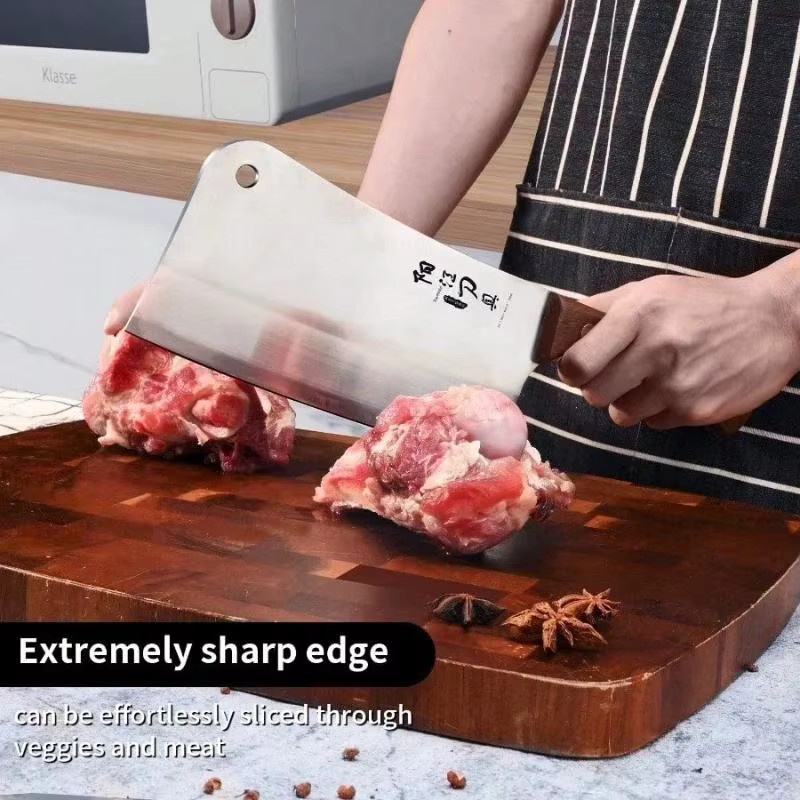 XIAOTIANLAI Chinesisches Kochmesser aus Edelstahl in Silber mit Holzgriff zum Schneiden von Fleisch und Zerteilen von Knochen - Bild 2