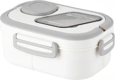 Yiran Furniture Bento Box für Mittagessen und Salat mit Saucenbehälter und Besteck, weiß, 1200 ml, mikrowellengeeignet und auslaufsicher - Bild 1