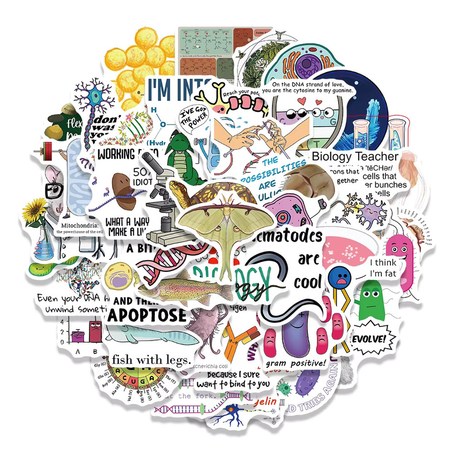 50 Stück Biologie Aufkleber Wasserdicht Cartoon Sticker für Laptop Gepäck und Telefon in Multicolour - Bild 2