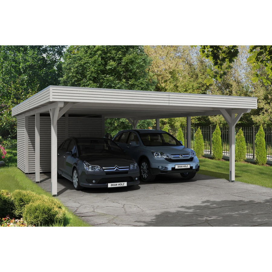Skan Holz Carport Spessart aus Fichte Leimholz mit Abstellraum und Aluminium-Dachplatten in Weiß, B: 611 cm, T: 846 cm, H: 258 cm - Bild 2