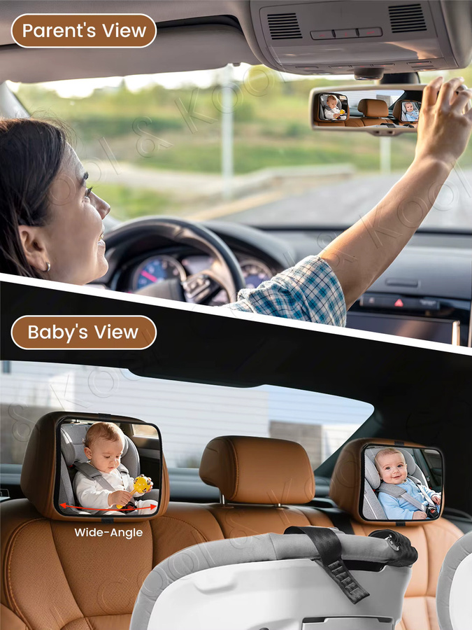 Kisslanding Babyautospiegel in Schwarz zur sicheren Überwachung mit Weitwinkelansicht und verstellbarer, bruchsicherer Konstruktion - Bild 4