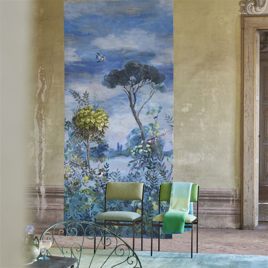 Designers Guild Mural Giardino Segreto Scene 2 Wandgestaltung Floral in Blau - Bild 1