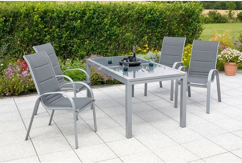 Merxx Amalfi Gartenmöbelset 5-teilig aus Aluminium und Textil in Grau mit ausziehbarem Tisch und Sicherheitsglas - Bild 1