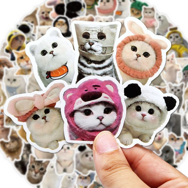 LOLEDE Kawaii Katze Meme Tier Aufkleber Set, bunte Papier Aufkleber für Scrapbooking, Notebook und Laptop - Bild 1