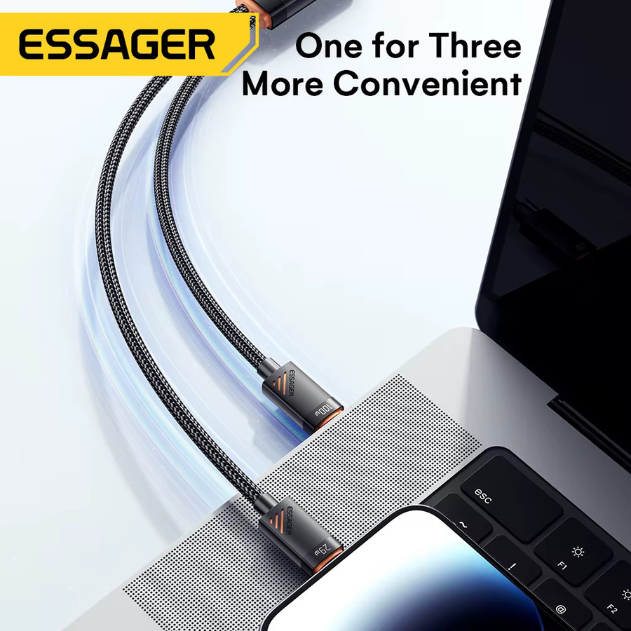 ESSAG 2-in-1 USB-C auf USB-C und Lightning Schnellladekabel mit 100 W PD, Schwarz - Bild 3