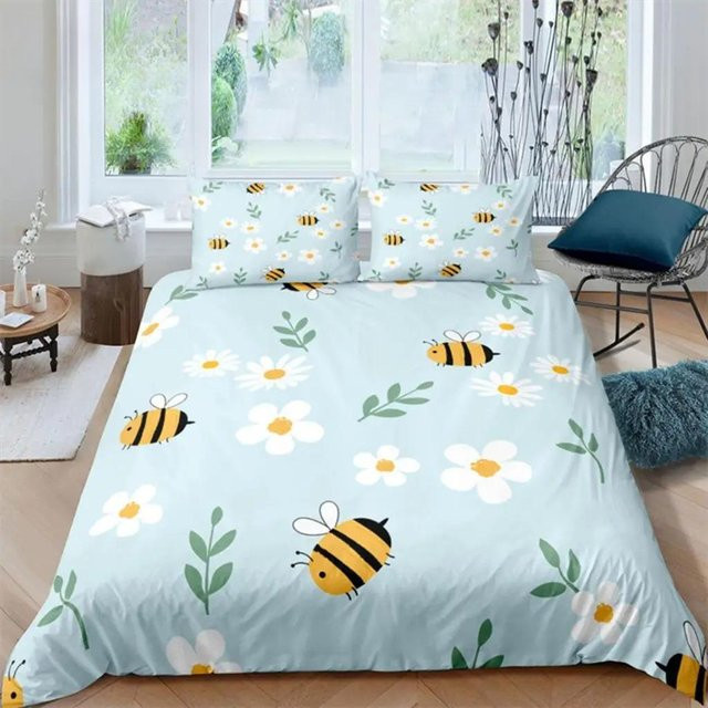 JMG Household Supplies Bettwäsche-Set mit Bienenwabenmuster und Wildtier-Motiv in Blau, Material Mikrofaser/Polyester, B/H: 180 x 210 cm - Bild 1