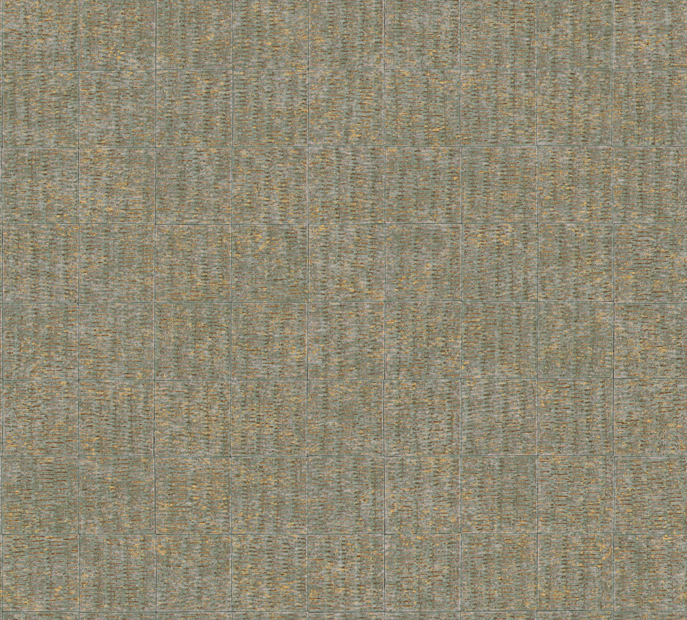 Elitis Tapete Mimbre Precioso in Grün, Braun und Gold mit geometrischem Muster - Bild 1