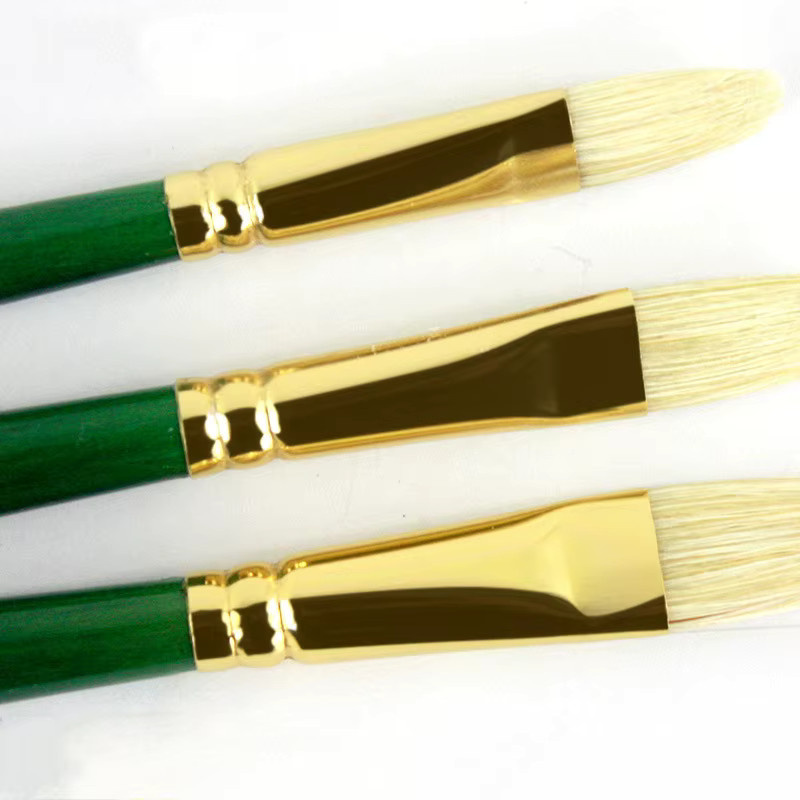 Jowoart Kunstpinsel Set mit Schweinborsten in Grün, 6 Stück, ovale Form für Öl und Acrylfarbe - Bild 2