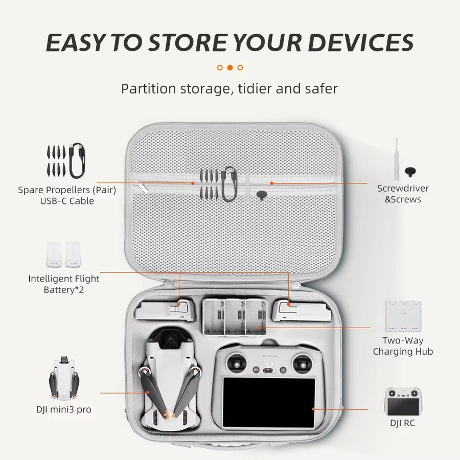 DJI Mini 3 und Mini 3 Pro Tragetasche aus PU Leder, Wasserdichte Hard Shell Schultertasche, Grau - Bild 2