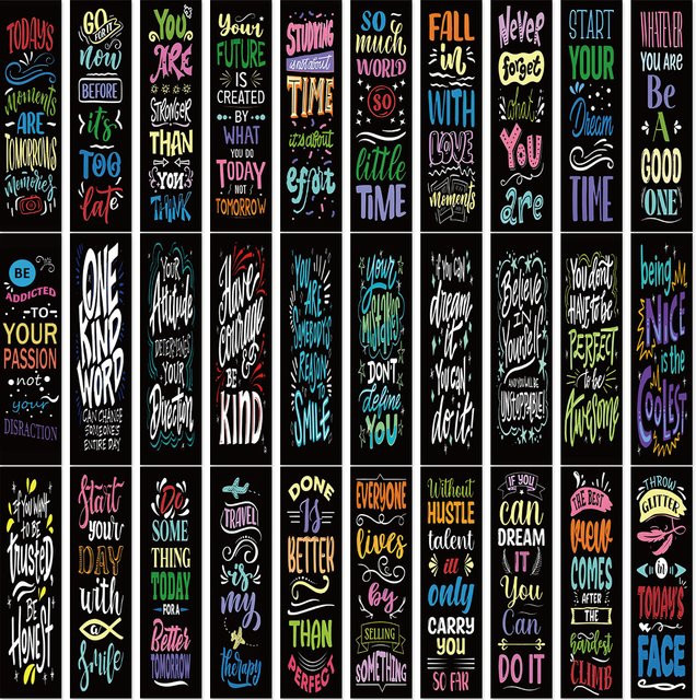 30 motivierende Lesezeichen mit Retro-Graffiti-Design in Schwarz für Buchliebhaber und die Schule - Bild 1
