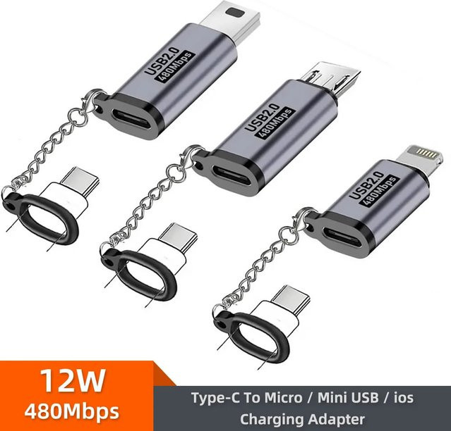 USB-C zu Micro-USB und Lightning Adapter Set für iPhone, Samsung und Xiaomi - Bild 1