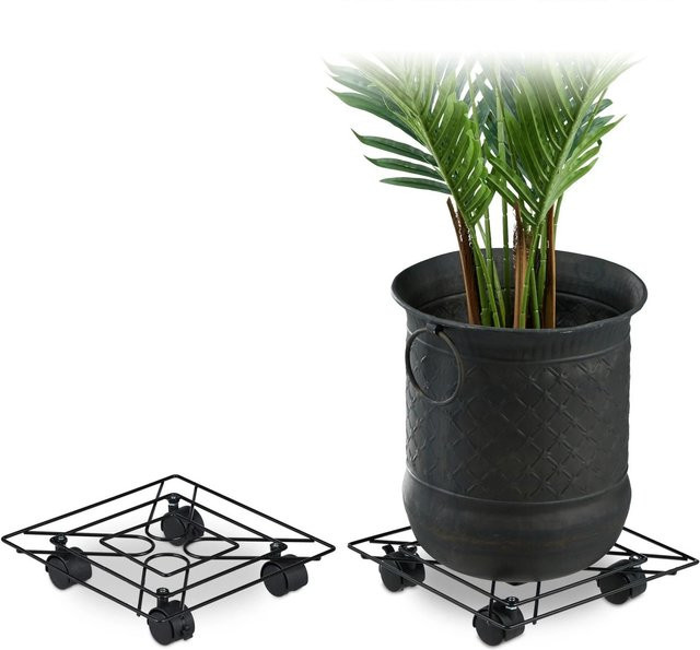 Relaxdays Pflanzenroller 2er Set aus Stahl in Schwarz mit Feststellbremse, B/T/H: 28 x 28 x 5,5 cm - Bild 1
