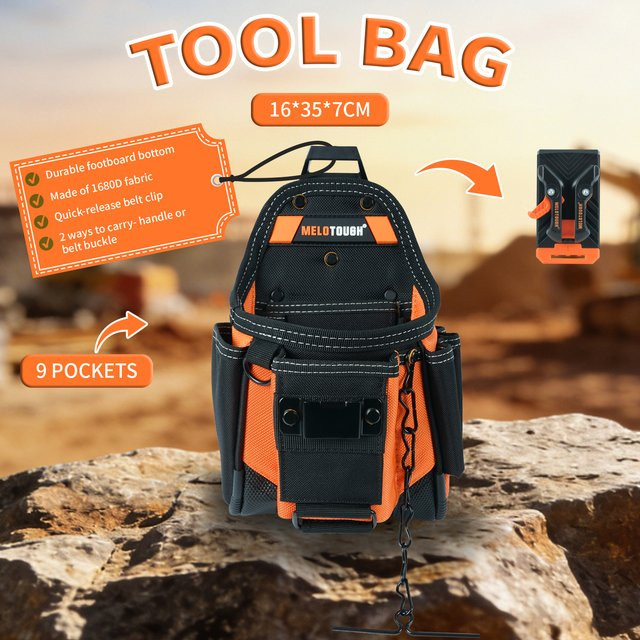 Meloworkgear Elektriker-Werkzeugtasche mit Gürtelschnallenbefestigung, Schwarz, B/H/T: 16,0 x 9,0 x 7,0 cm - Bild 1