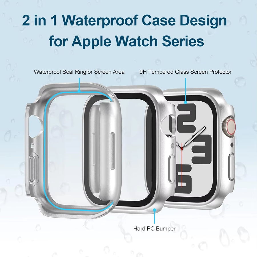 samusak Uhrenhülle für Apple Watch, matt, wasserdicht, mit Schutzfolie aus gehärtetem Glas, Unisex - Bild 2