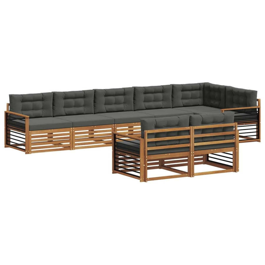 vidaXL Outdoor-Sofagarnitur 8-teilig aus Akazienholz in Anthrazit und Natur mit Kissen und Armlehnen - Bild 2