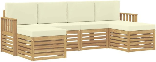 vidaXL Outdoor-Sofagarnitur 6-teilig aus Akazienholz in Weiß und Creme, L-Form mit Polstern, B/T/H: 249 x 122,5 x 73 cm - Bild 1