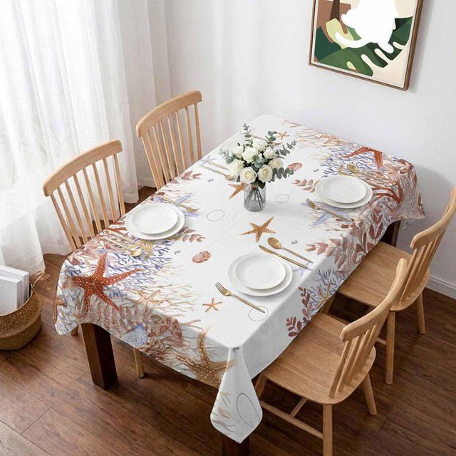 Rechteckige Tischdecke von JMG Household Supplies in Orange und Weiß mit Küsten-Motiv, B/T: 140 x 140 cm - Bild 1