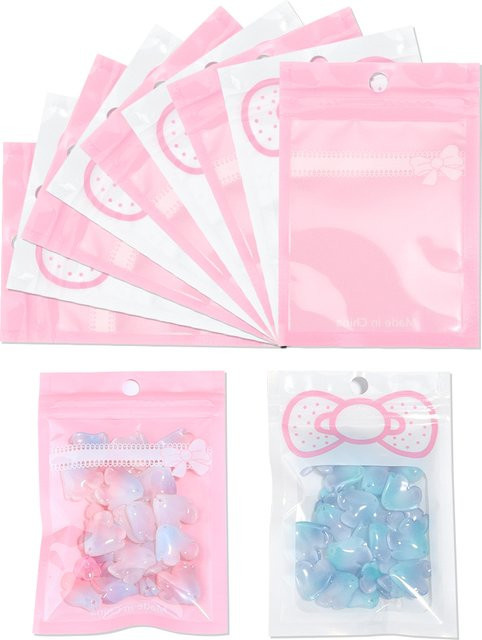 20 Stück Louleur Druckverschlussbeutel in Rosa Transparent mit Schleifen-Design für Schmuck, Süßigkeiten und Fotokarten - Bild 1