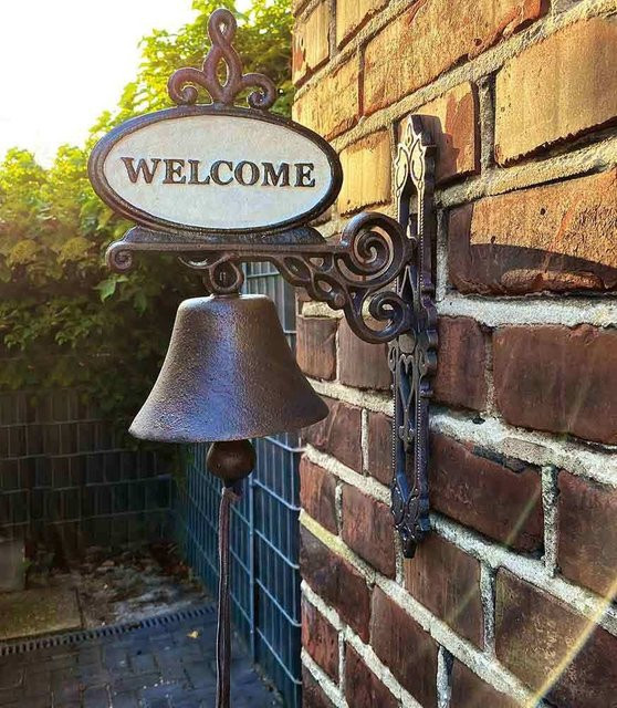 Türglocke WELCOME in Nostalgie-Optik aus Gusseisen im Landhausstil, Farbe: Braun - Bild 1