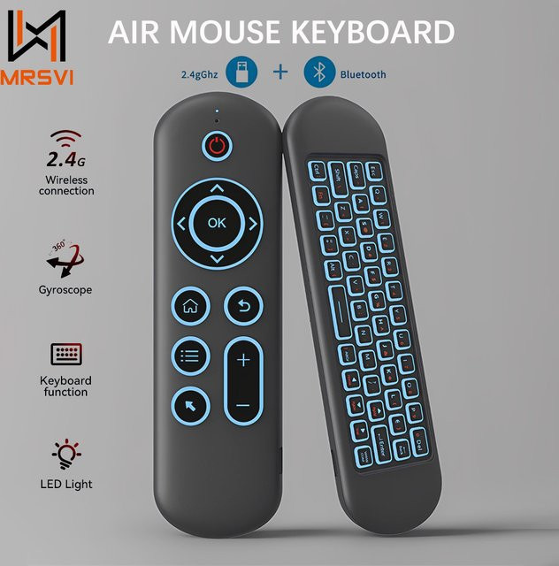 MRSVI Air Mouse Tastatur M5 Wireless 2,4 G & Bluetooth mit 7-farbiger Hintergrundbeleuchtung und Gyroskop-Fernbedienung für Smart Android TV Box und PC, Schwarz, Multicolour - Bild 1