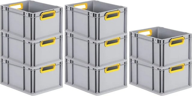 PROREGAL Spar Set 8x Eurobox Nextgen Color Transportboxen mit Griffen, Gelb-Grau, H x B x T: 22 x 30 x 40 cm, 20 Liter, Glatter Boden - Bild 1