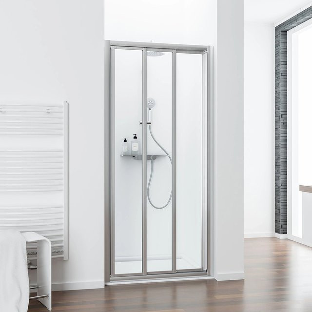 Schulte 3-teilige Schiebetür für Nischen Kristall/Trend in Alu-Natur mit Glas, B: 80 cm, H: 185 cm - Bild 1