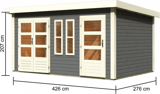 Karibu Gartenhaus SCHÖNBUCH 2 aus Holz in Terragrau mit Flachdach und Zylinderschloss, B/T/H: 426 x 276 x 228 cm - Bild 1